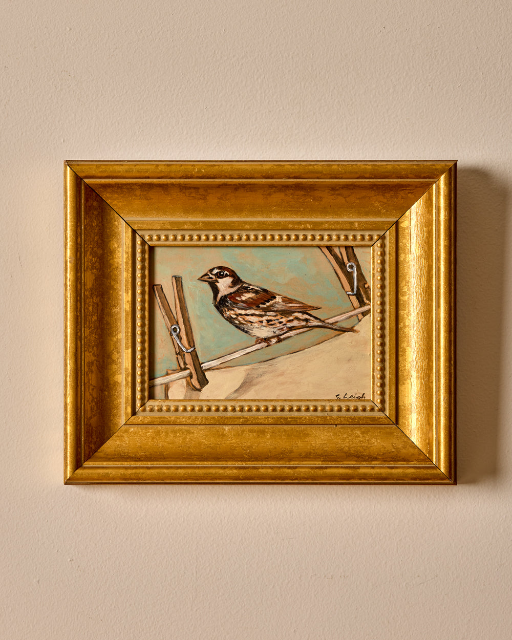 "Sparrow on Clothesline"