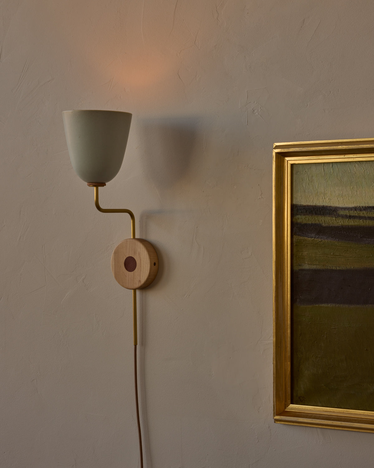 #shade-finish_robin's egg #Metal-+-Wood-Finish_Satin Brass / Clear Maple #wiring_plug-in