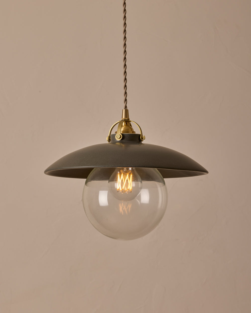 #shade-finish_almost black ceramic  #Cord-Color---Glass_Beige Cord - Clear Globe