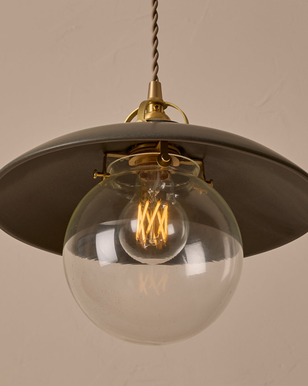 #shade-finish_almost black ceramic  #Cord-Color---Glass_Beige Cord - Clear Globe