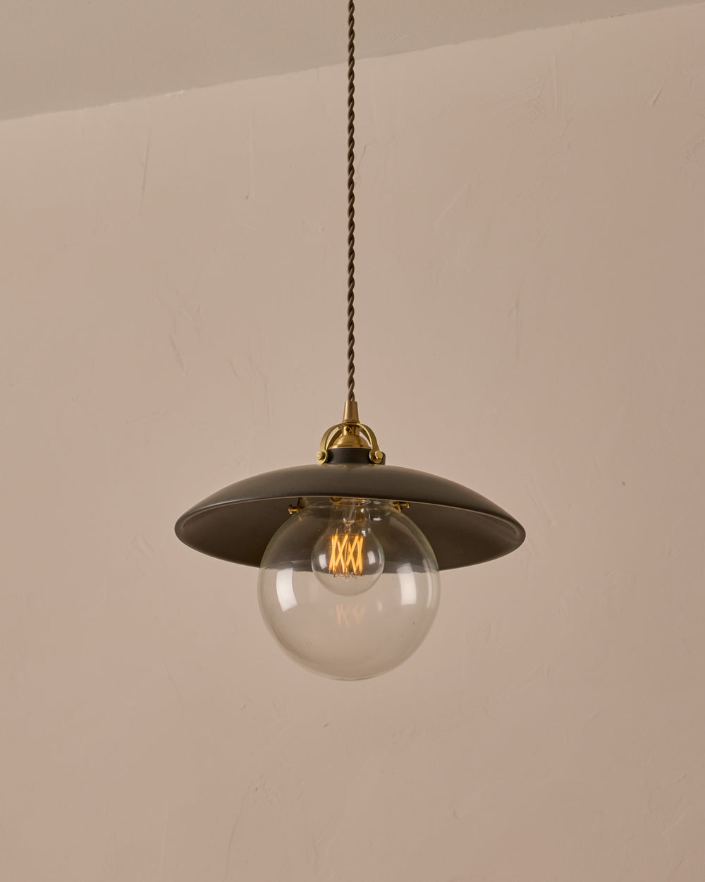 #shade-finish_almost black ceramic  #Cord-Color---Glass_Beige Cord - Clear Globe