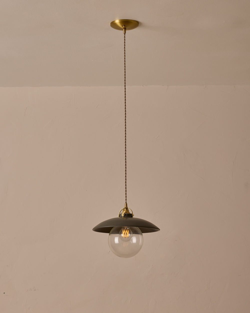 #shade-finish_almost black ceramic  #Cord-Color---Glass_Beige Cord - Clear Globe