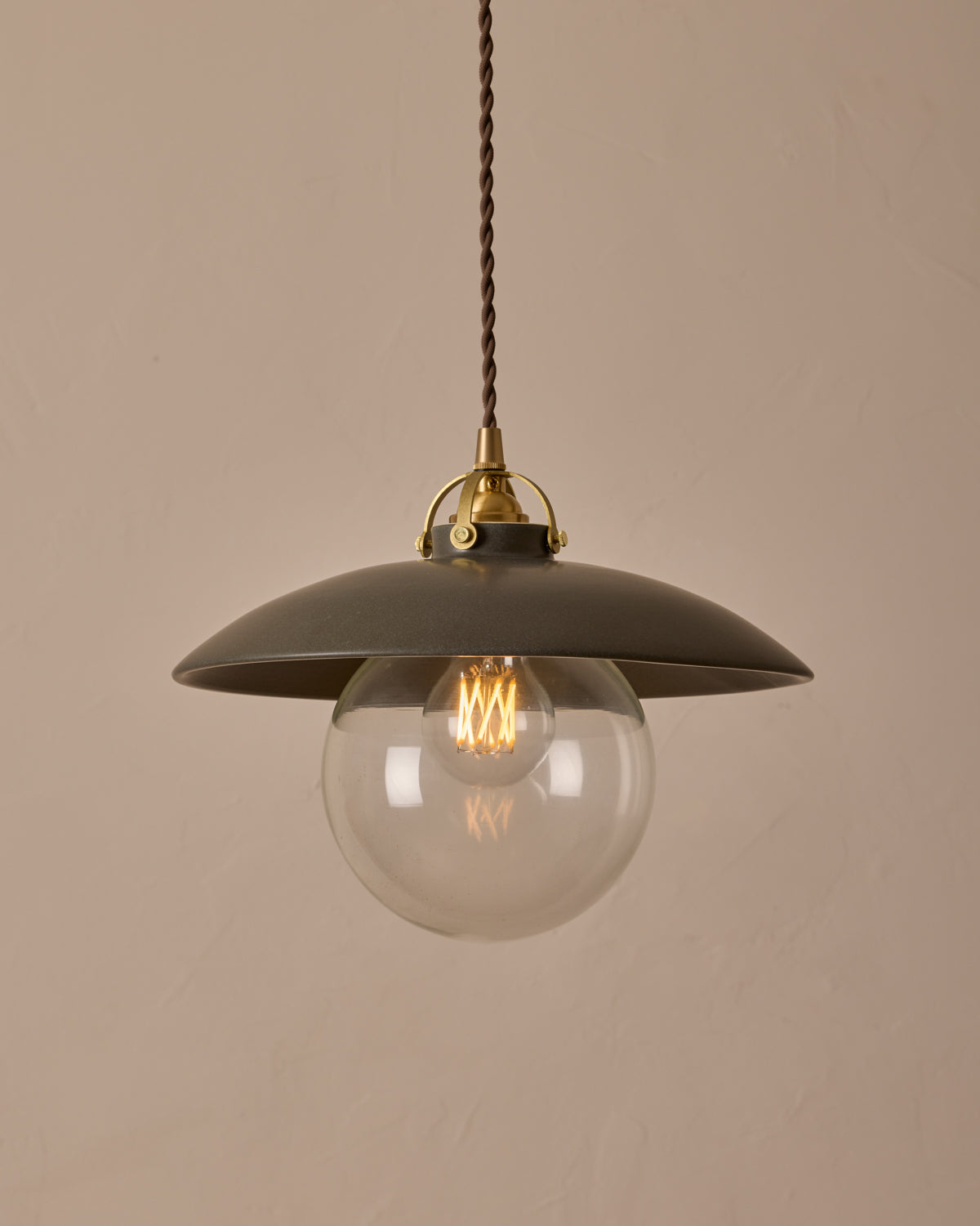 #shade-finish_almost black ceramic  #Cord-Color---Glass_Brown Cord - Clear Globe