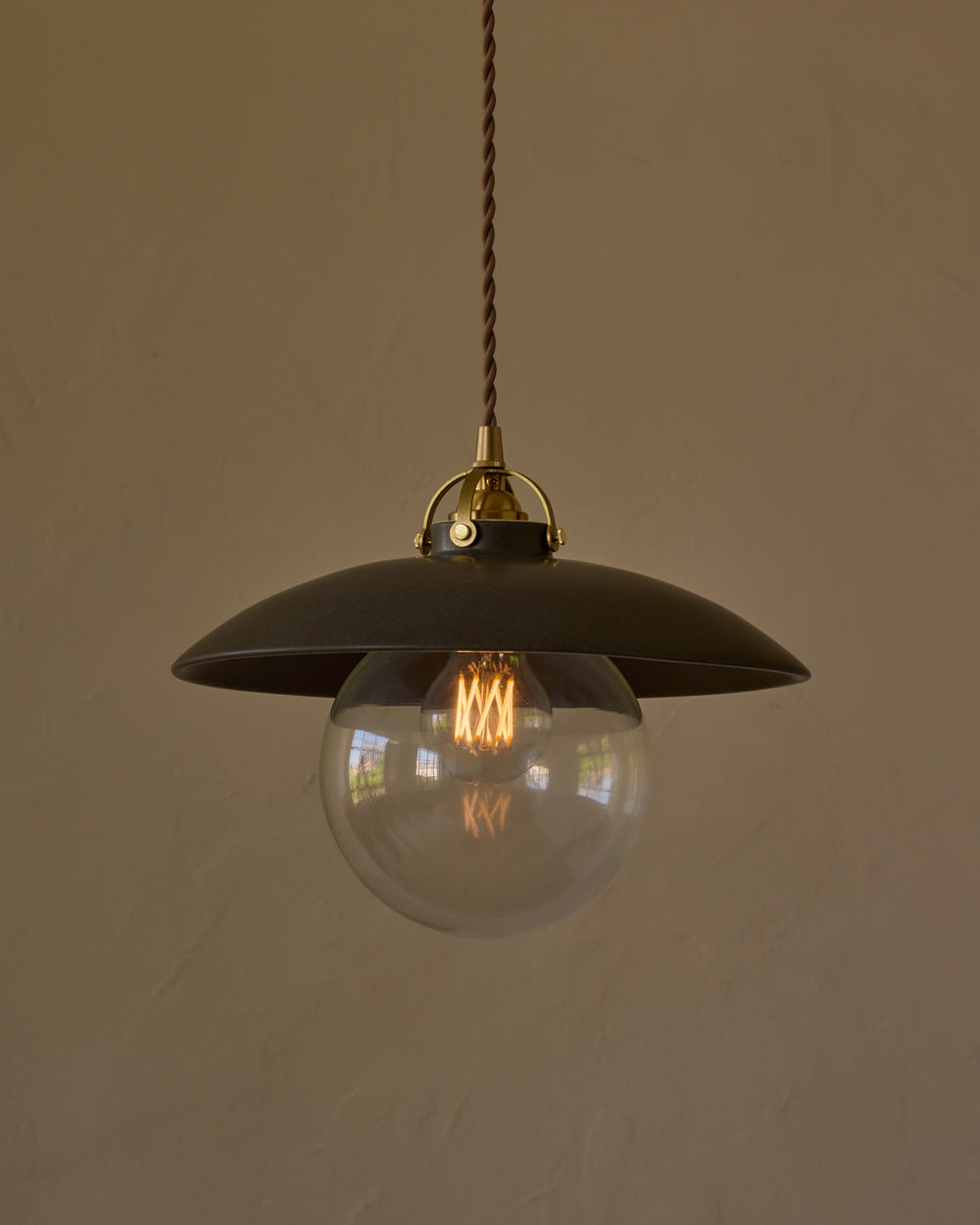 #shade-finish_almost black ceramic  #Cord-Color---Glass_Brown Cord - Clear Globe