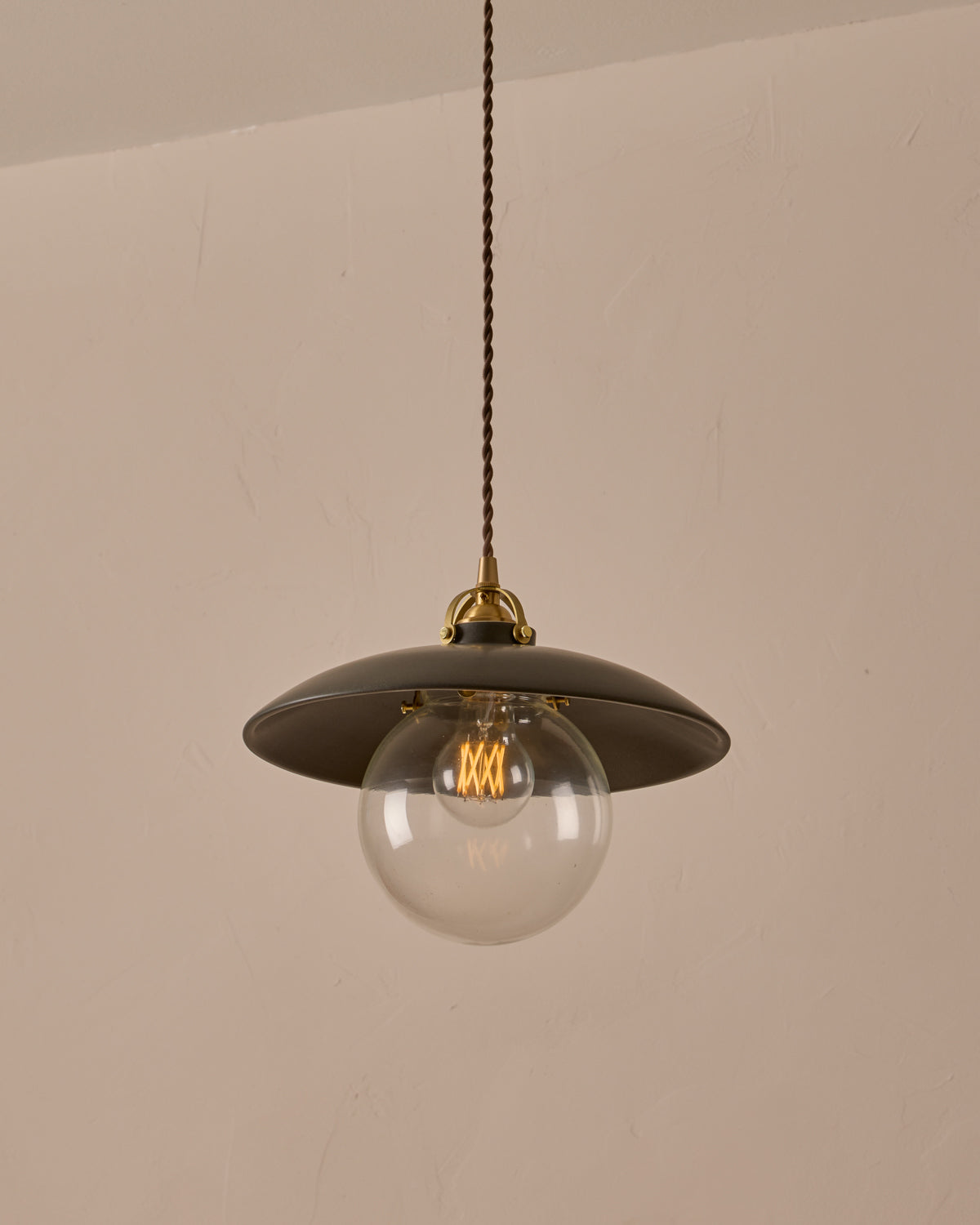#shade-finish_almost black ceramic  #Cord-Color---Glass_Brown Cord - Clear Globe