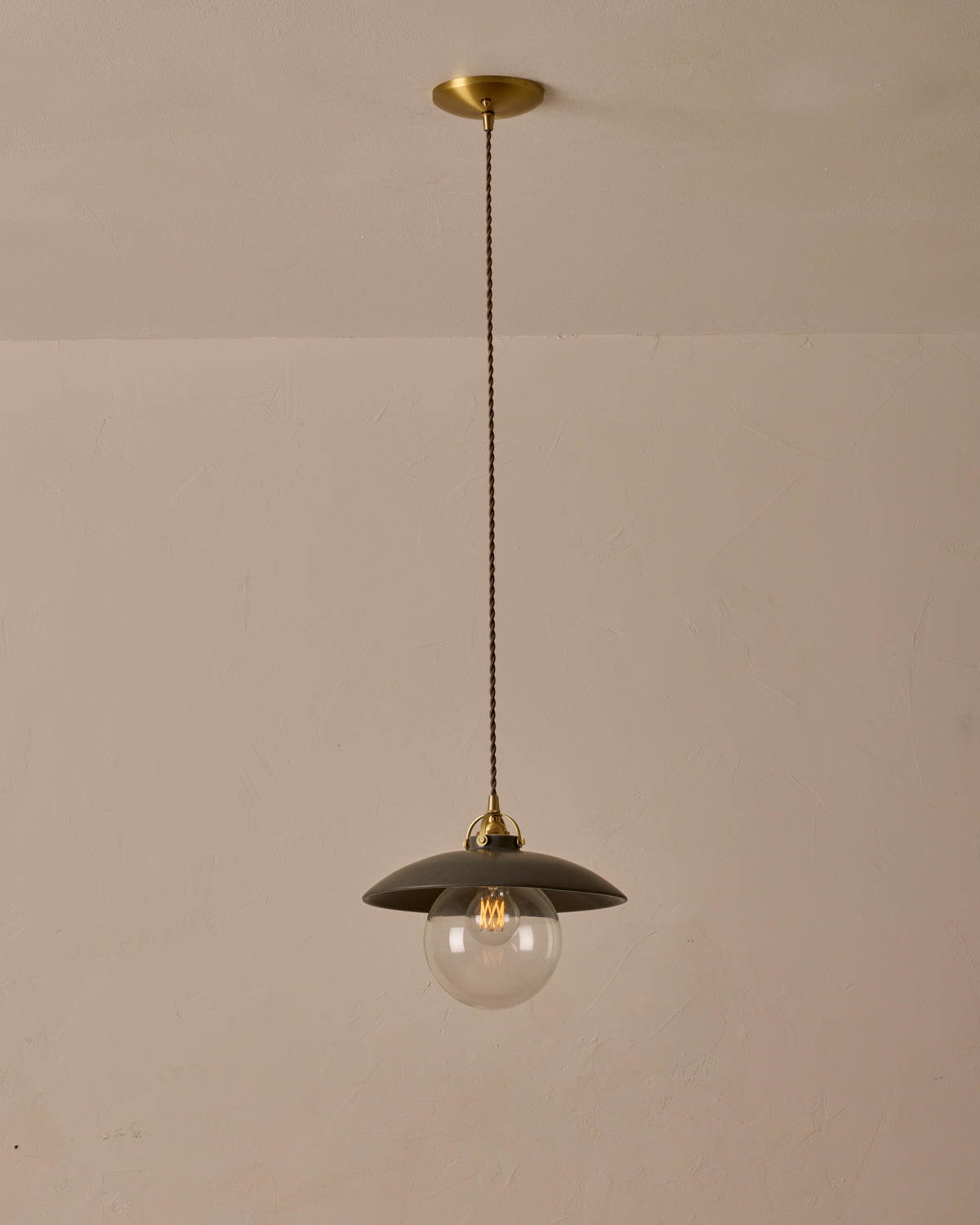 #shade-finish_almost black ceramic  #Cord-Color---Glass_Brown Cord - Clear Globe