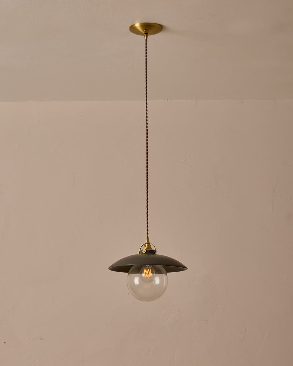 #shade-finish_almost black ceramic  #Cord-Color---Glass_Brown Cord - Clear Globe
