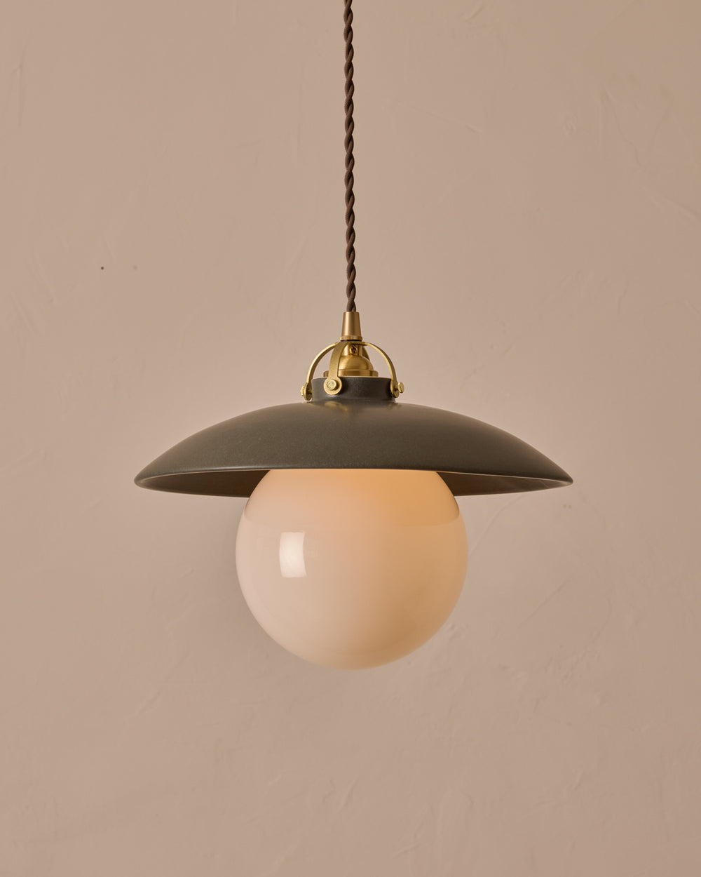 #shade-finish_almost black ceramic #Cord-Color---Glass_Brown Cord - White Globe