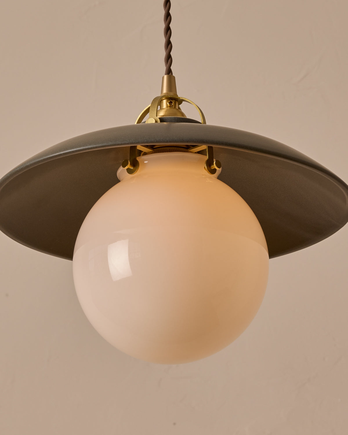 #shade-finish_almost black ceramic #Cord-Color---Glass_Brown Cord - White Globe