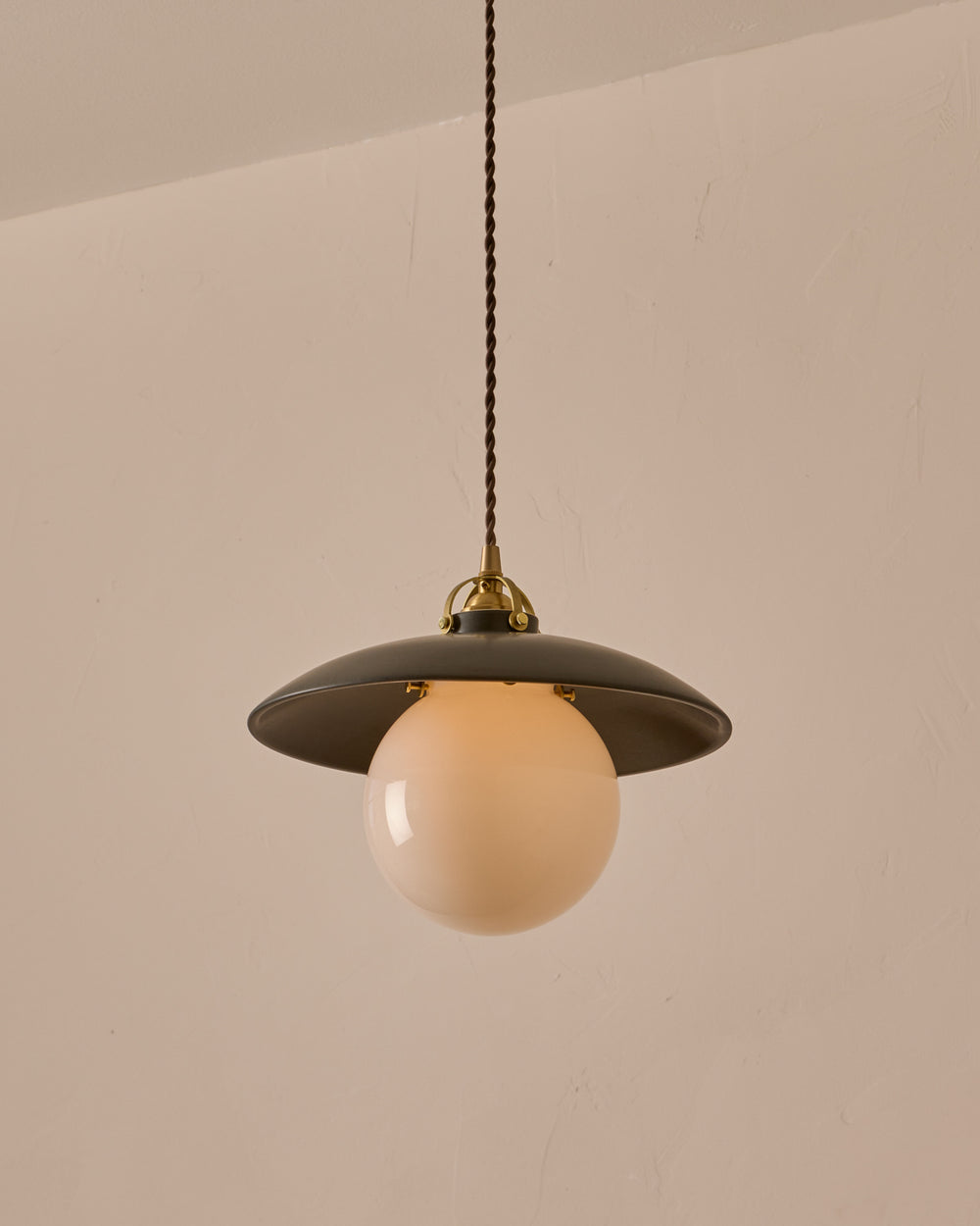 #shade-finish_almost black ceramic #Cord-Color---Glass_Brown Cord - White Globe