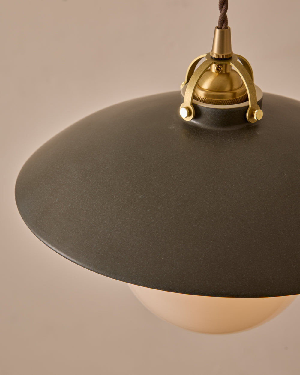 #shade-finish_almost black ceramic #Cord-Color---Glass_Brown Cord - White Globe