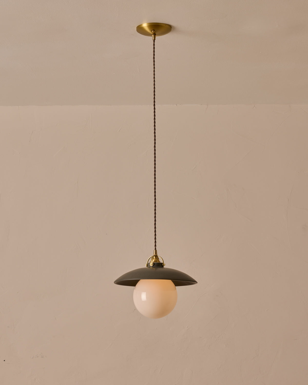 #shade-finish_almost black ceramic #Cord-Color---Glass_Brown Cord - White Globe