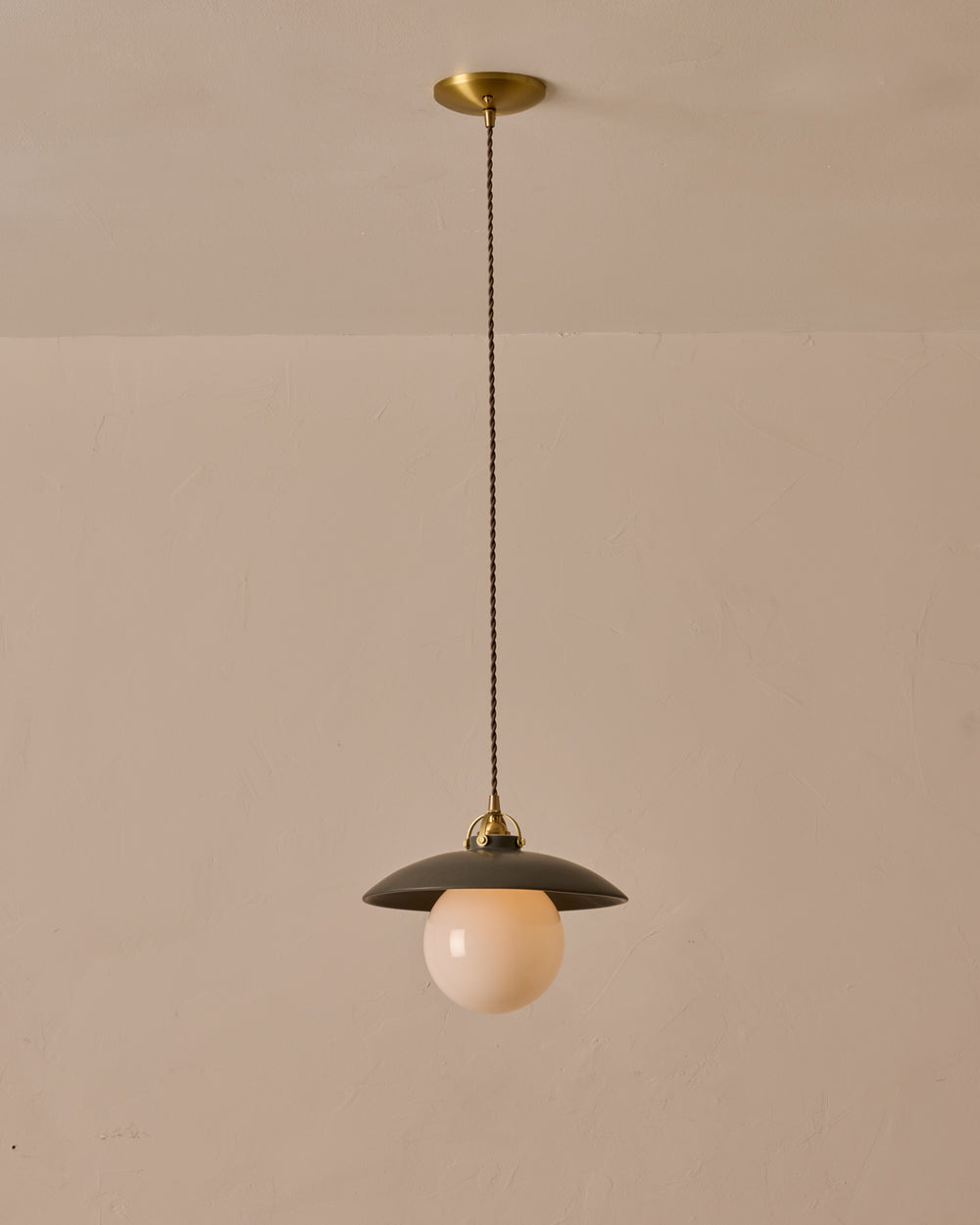 #shade-finish_almost black ceramic #Cord-Color---Glass_Brown Cord - White Globe