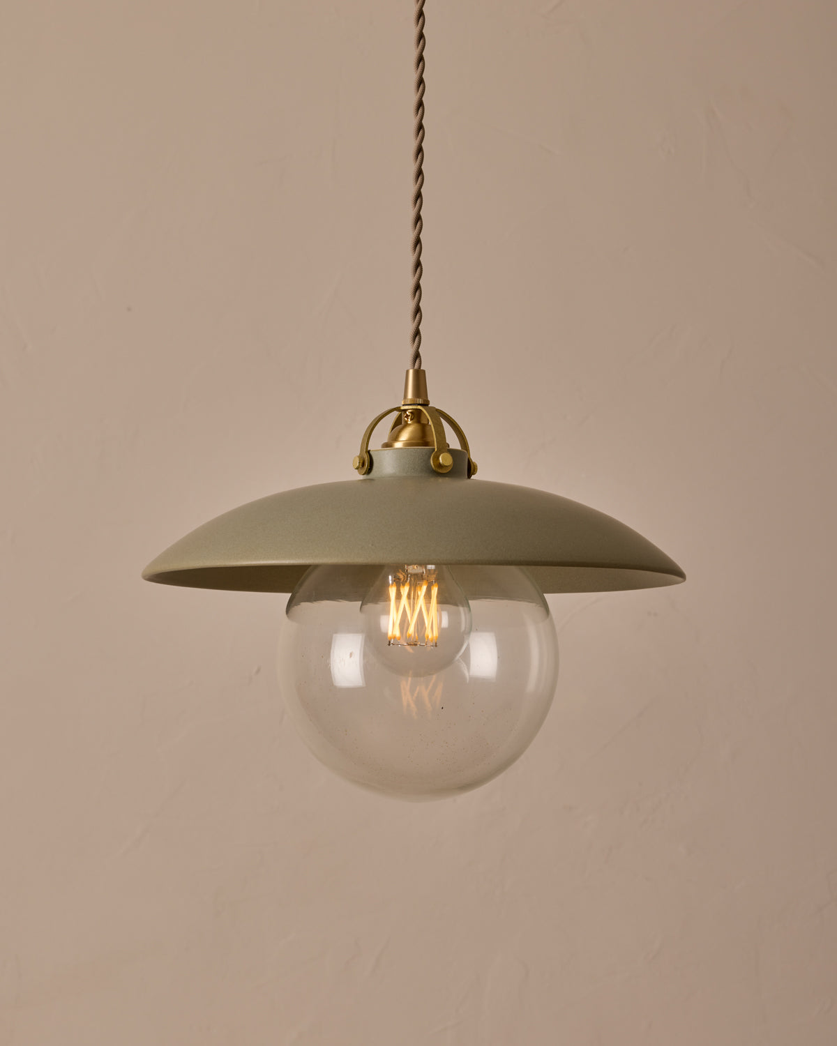 #shade-finish_olivine ceramic #Cord-Color---Glass_Beige Cord - Clear Globe