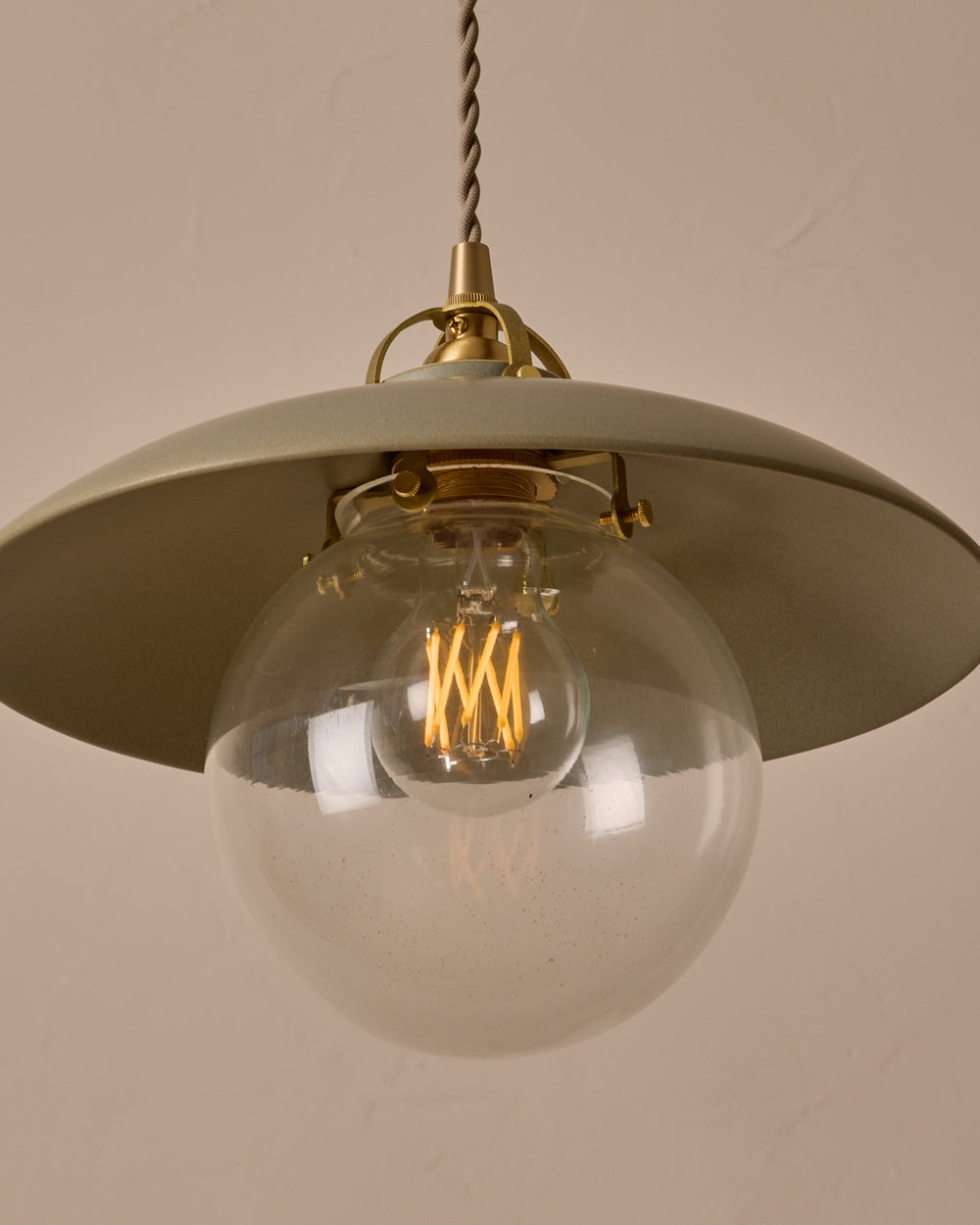 #shade-finish_olivine ceramic #Cord-Color---Glass_Beige Cord - Clear Globe