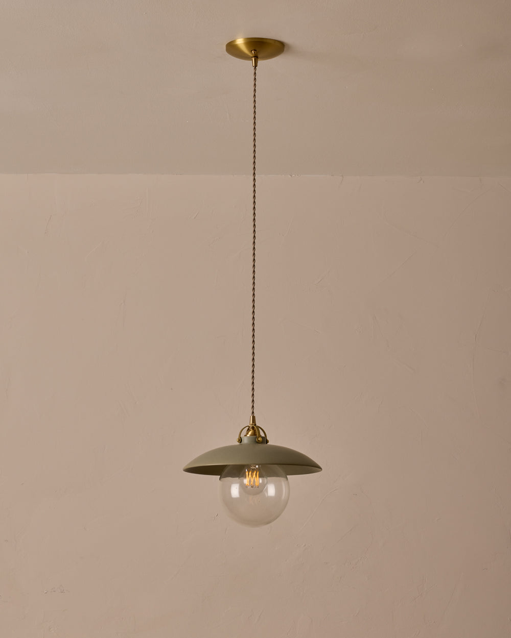 #shade-finish_olivine ceramic #Cord-Color---Glass_Beige Cord - Clear Globe