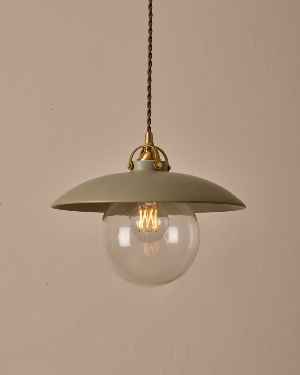 #shade-finish_olivine ceramic #Cord-Color---Glass_Brown Cord - Clear Globe