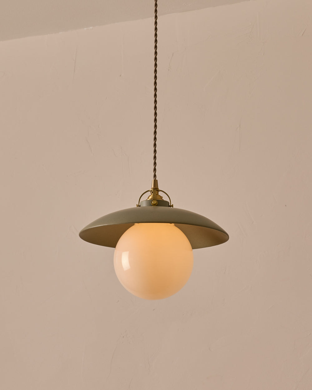 #shade-finish_olivine ceramic #Cord-Color---Glass_Beige Cord - White Globe