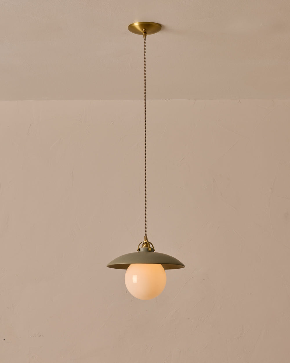 #shade-finish_olivine ceramic #Cord-Color---Glass_Beige Cord - White Globe