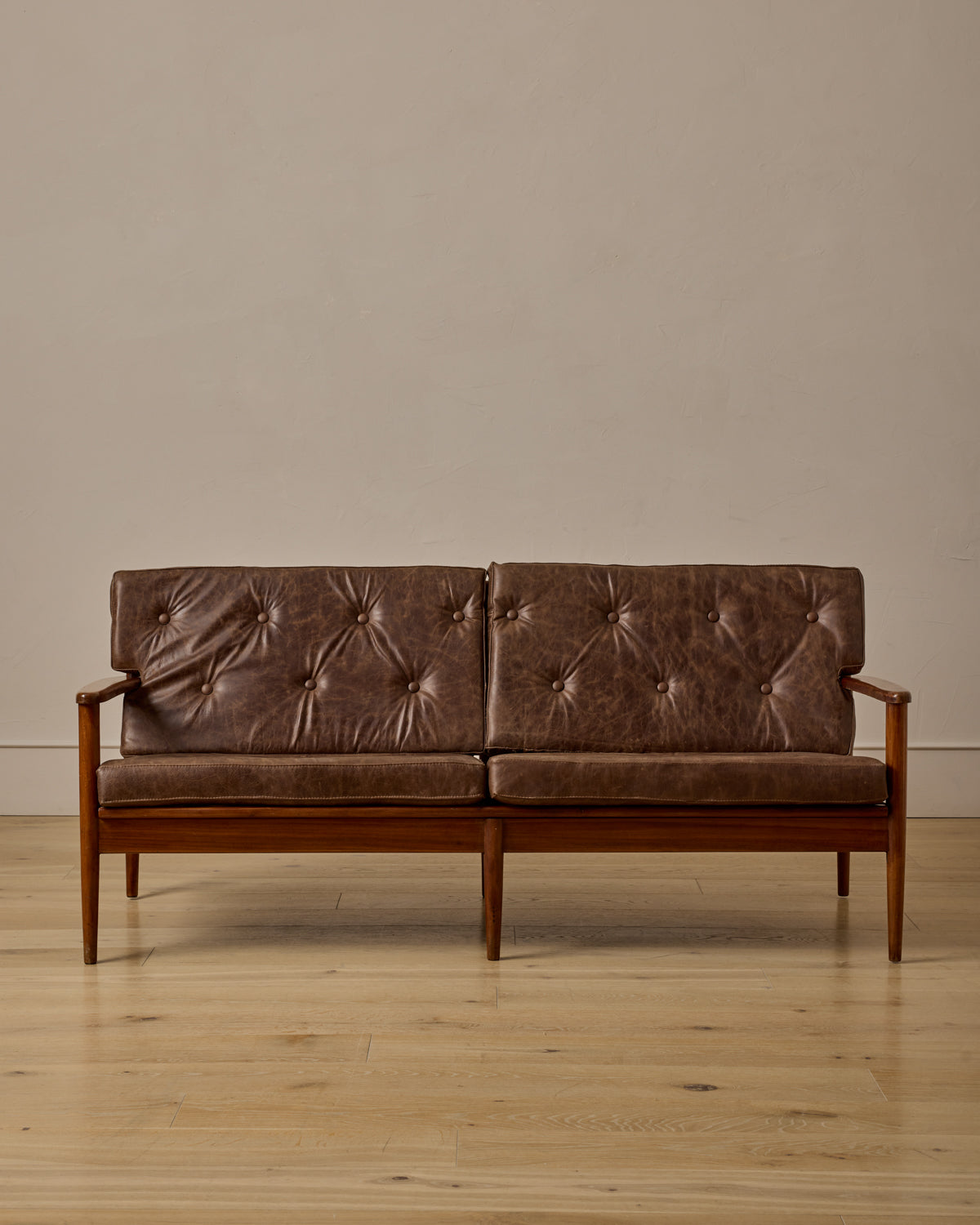 Mid-Century Tufted Leather Sofa