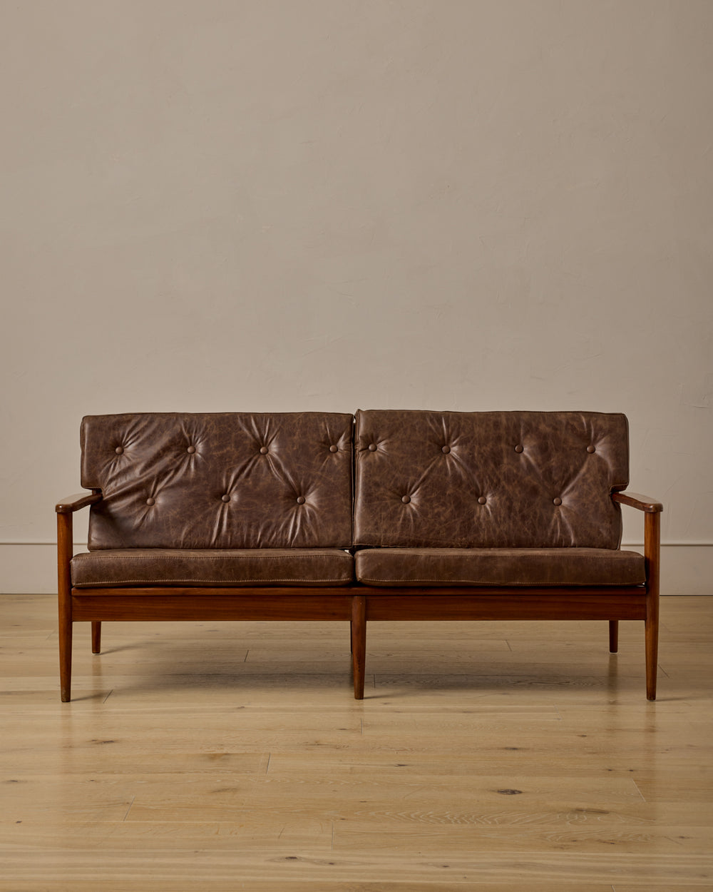 Mid-Century Tufted Leather Sofa