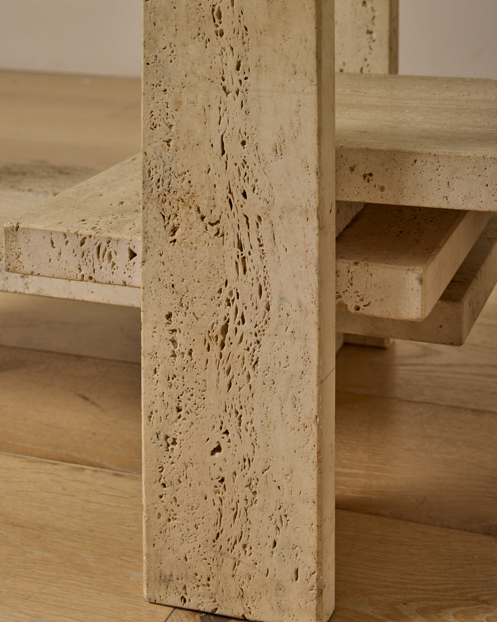 Travertine & Glass Coffee Table by Willy Ballez