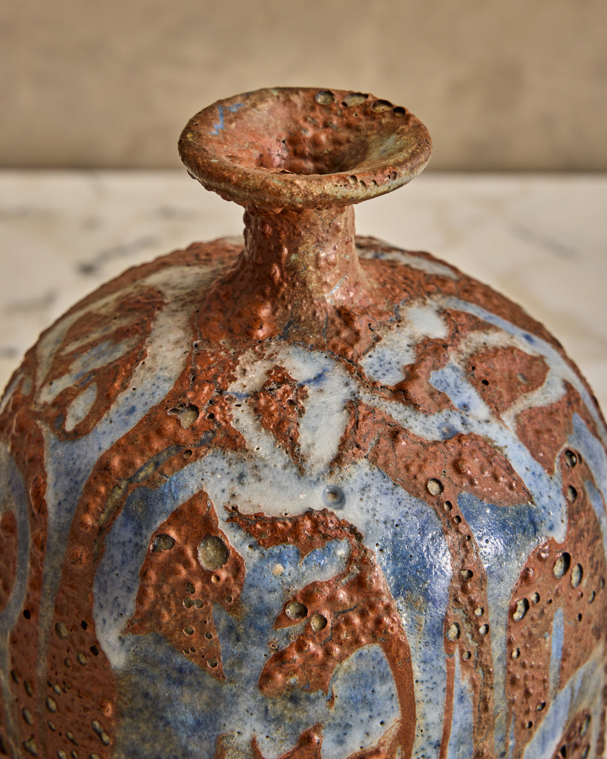 Blue Glaze Lava Vase