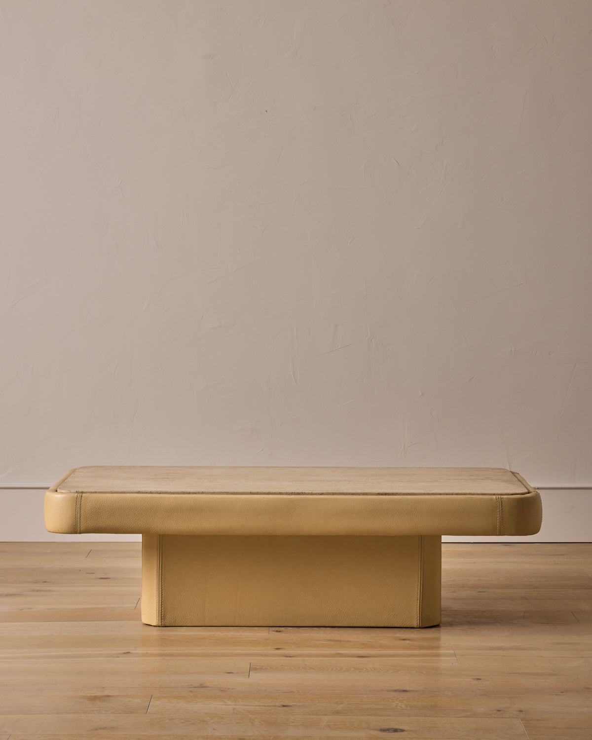 1970s Leather + Travertine Coffee Table