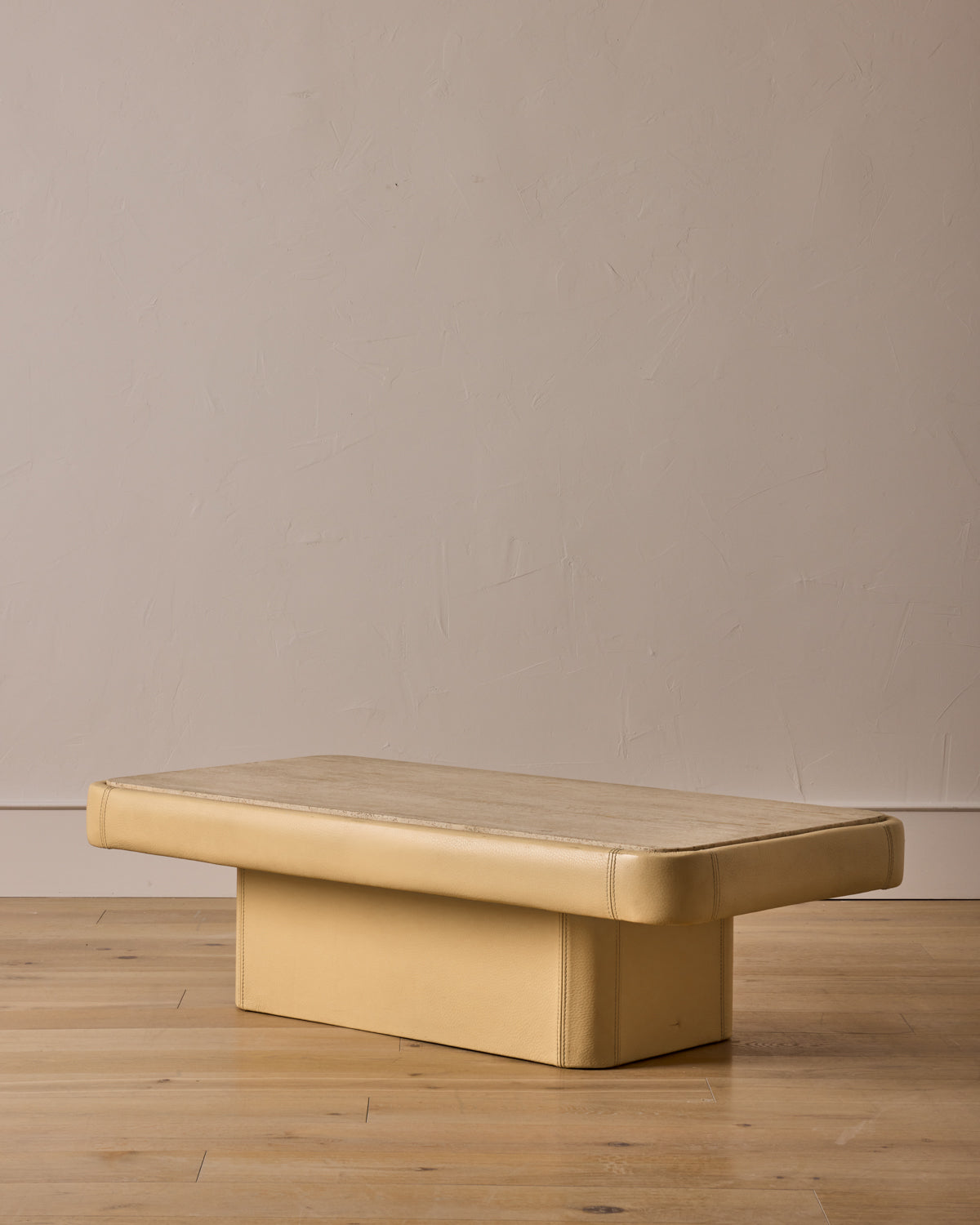 1970s Leather + Travertine Coffee Table