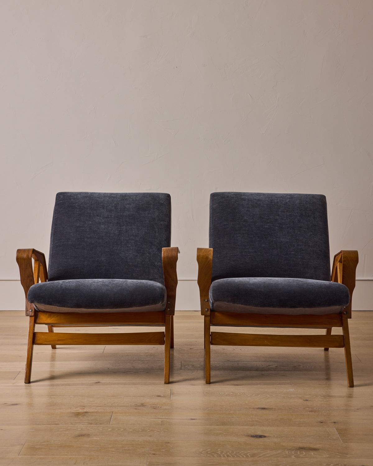 Pair of Mid-Century Beech Lounge Chairs