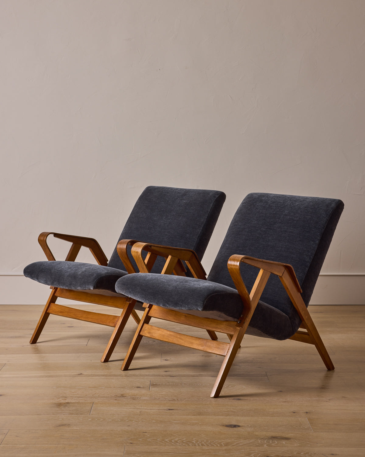 Pair of Mid-Century Beech Lounge Chairs