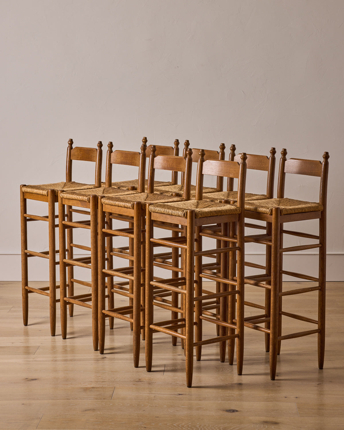 Set of Rush Oak Bar Stools