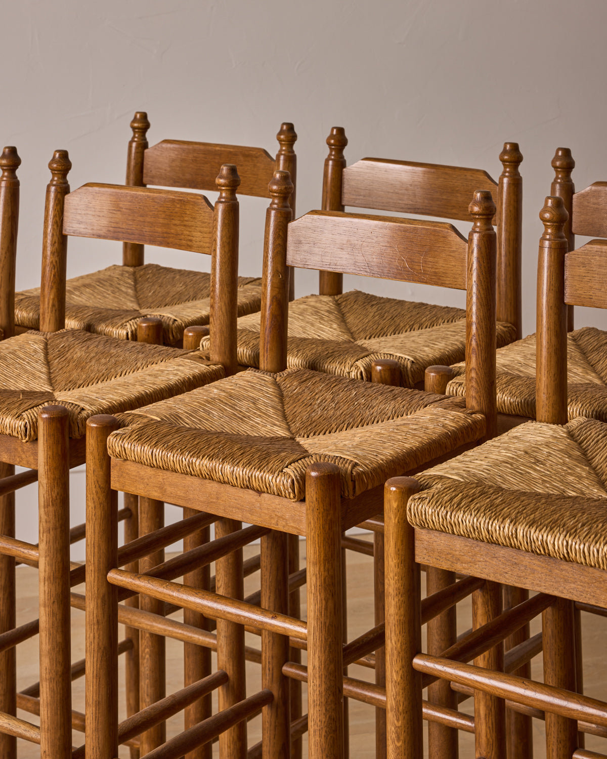 Set of Rush Oak Bar Stools