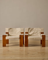 Pair of Pine and Canvas Easy Chairs