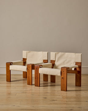 Pair of Pine and Canvas Easy Chairs