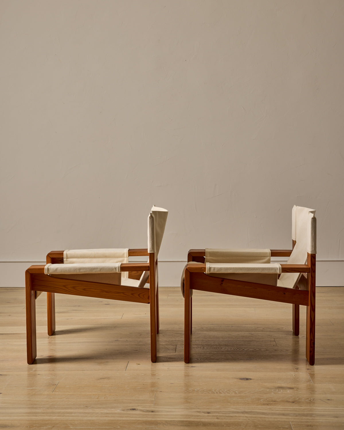 Pair of Pine and Canvas Easy Chairs