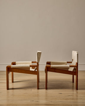 Pair of Pine and Canvas Easy Chairs