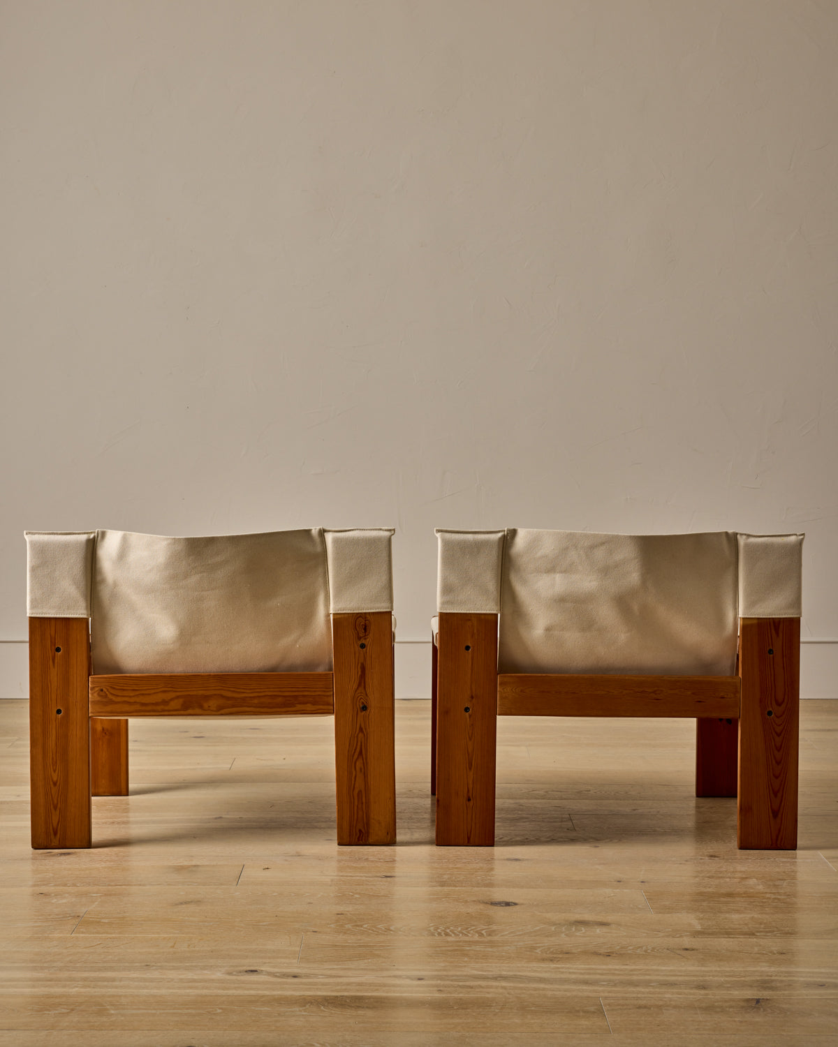 Pair of Pine and Canvas Easy Chairs