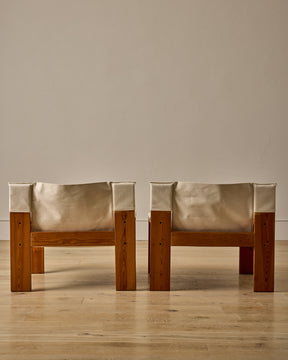 Pair of Pine and Canvas Easy Chairs