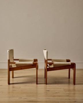 Pair of Pine and Canvas Easy Chairs