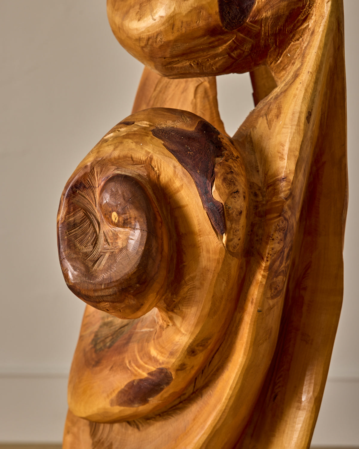 XL French Mid-Century Wooden Sculpture
