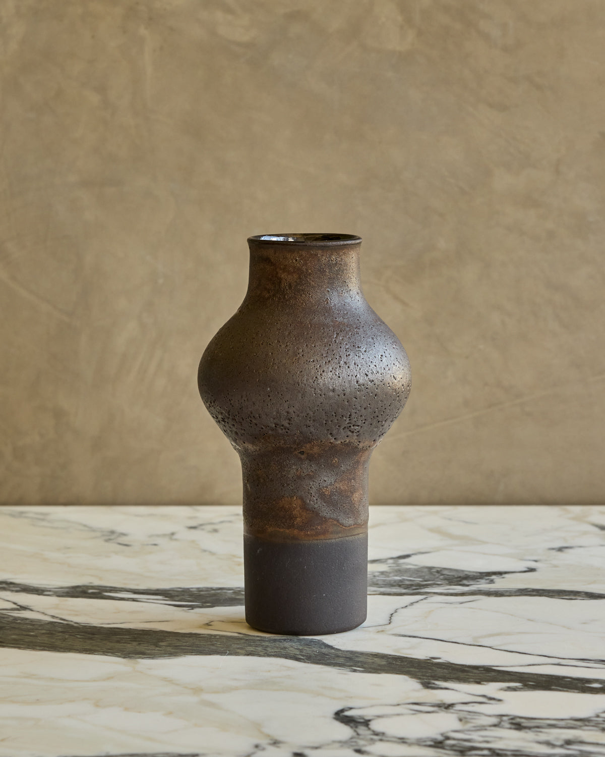 Dark Salt Fired Gourd Vase