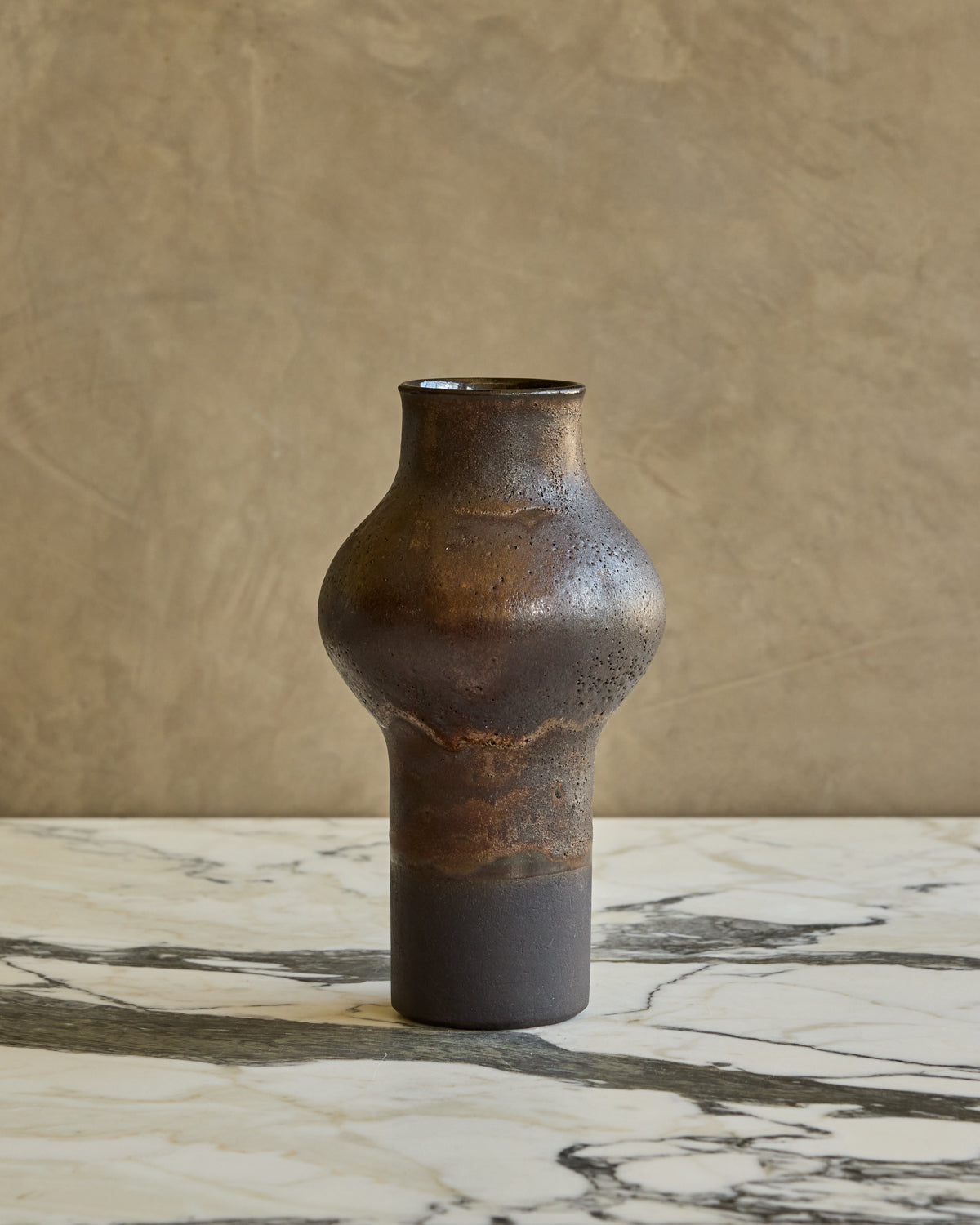 Dark Salt Fired Gourd Vase