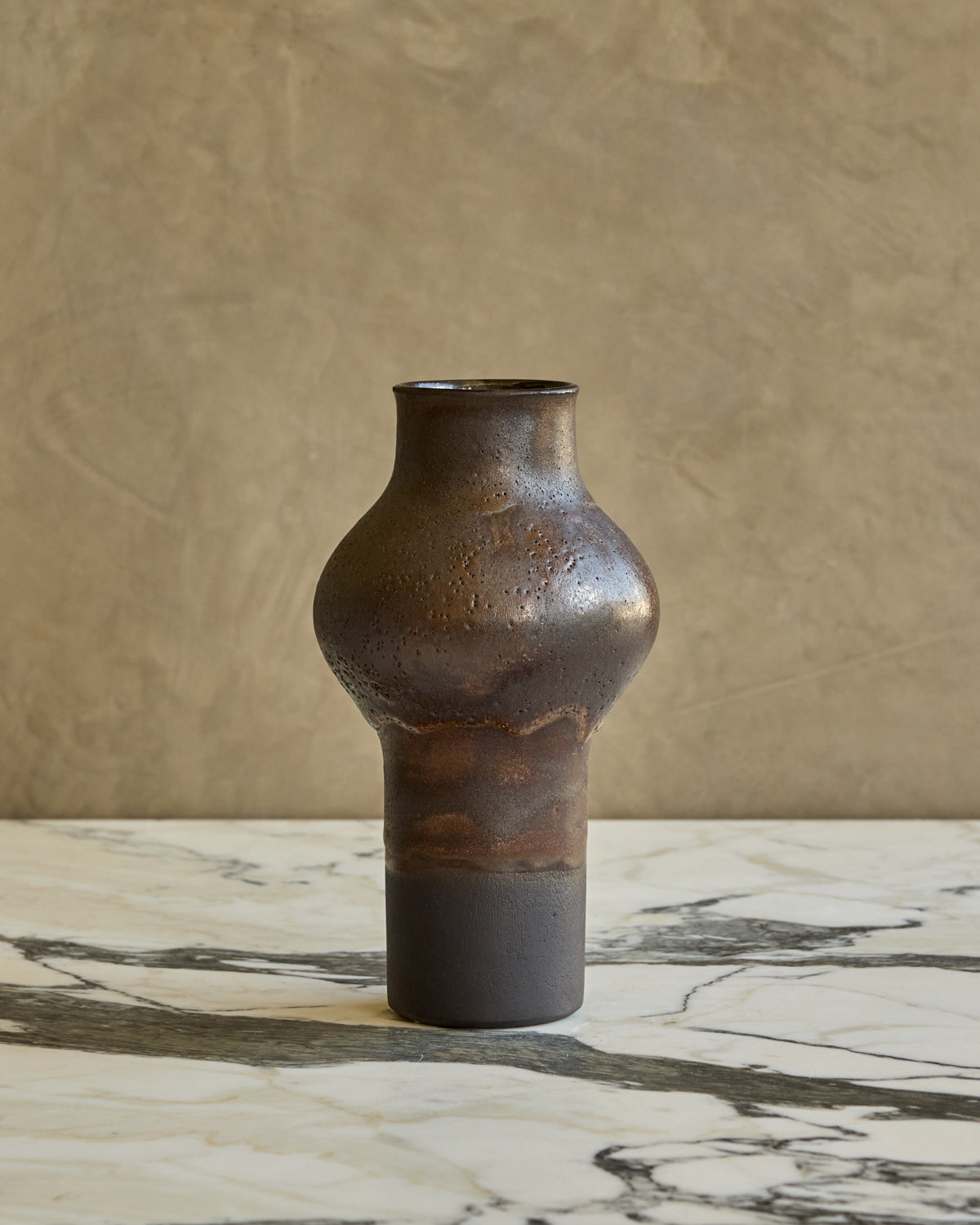 Dark Salt Fired Gourd Vase