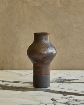 Dark Salt Fired Gourd Vase