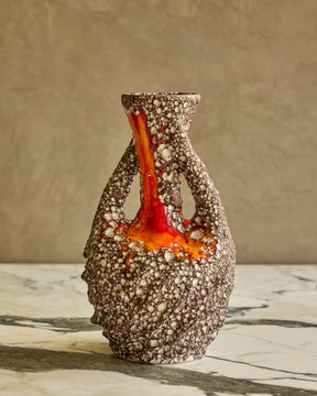 Mid-Century Fat Lava Vase with Handles
