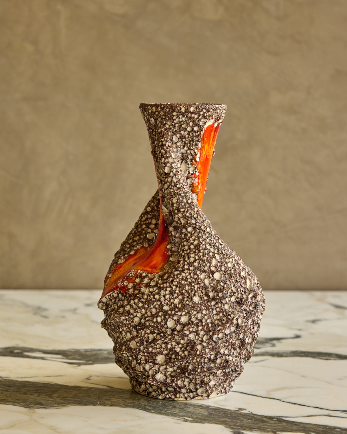 Mid-Century Fat Lava Vase with Handles