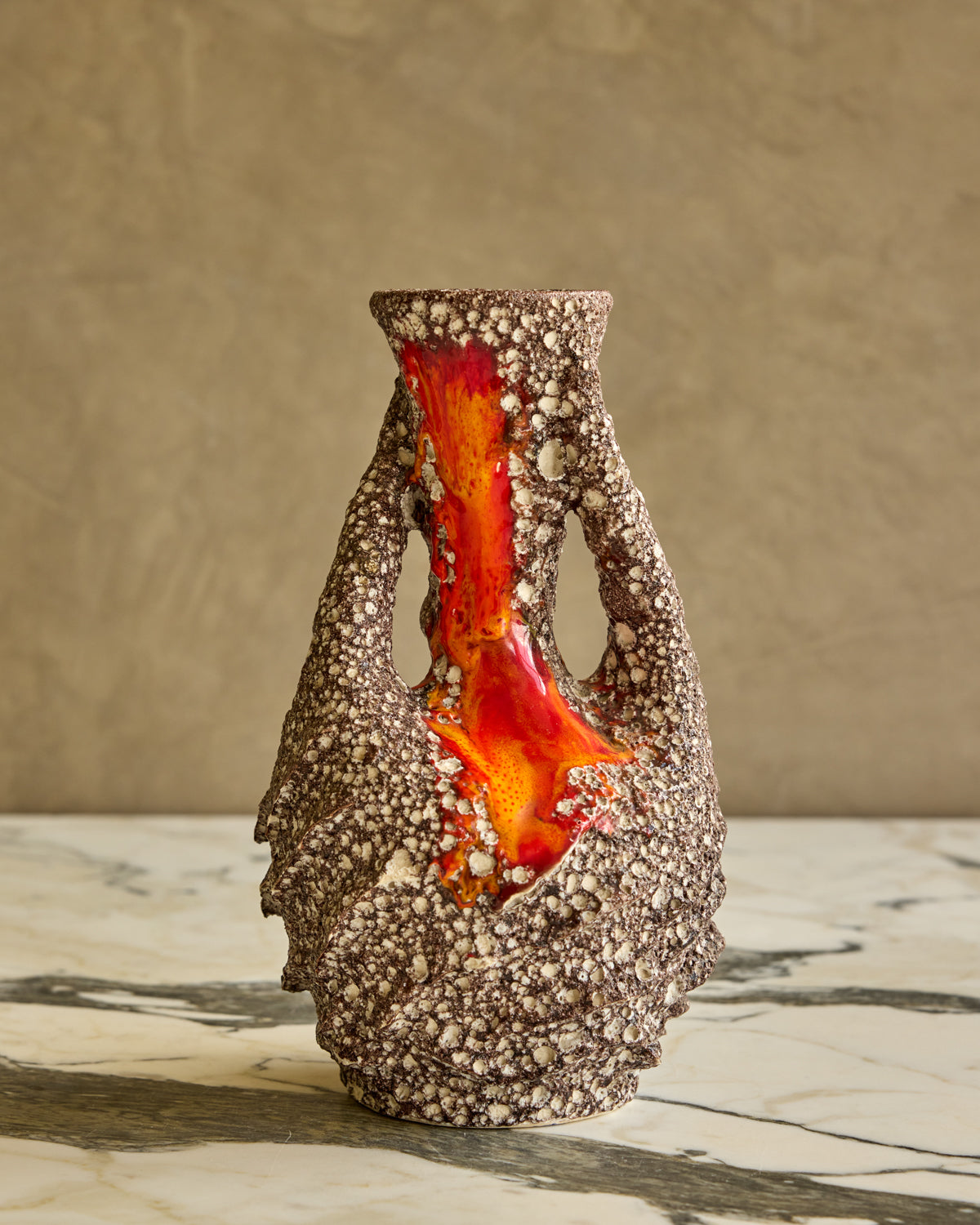 Mid-Century Fat Lava Vase with Handles