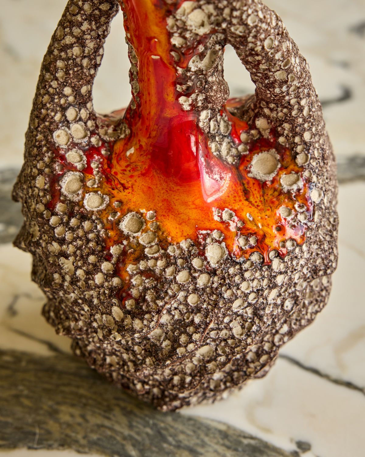 Mid-Century Fat Lava Vase with Handles