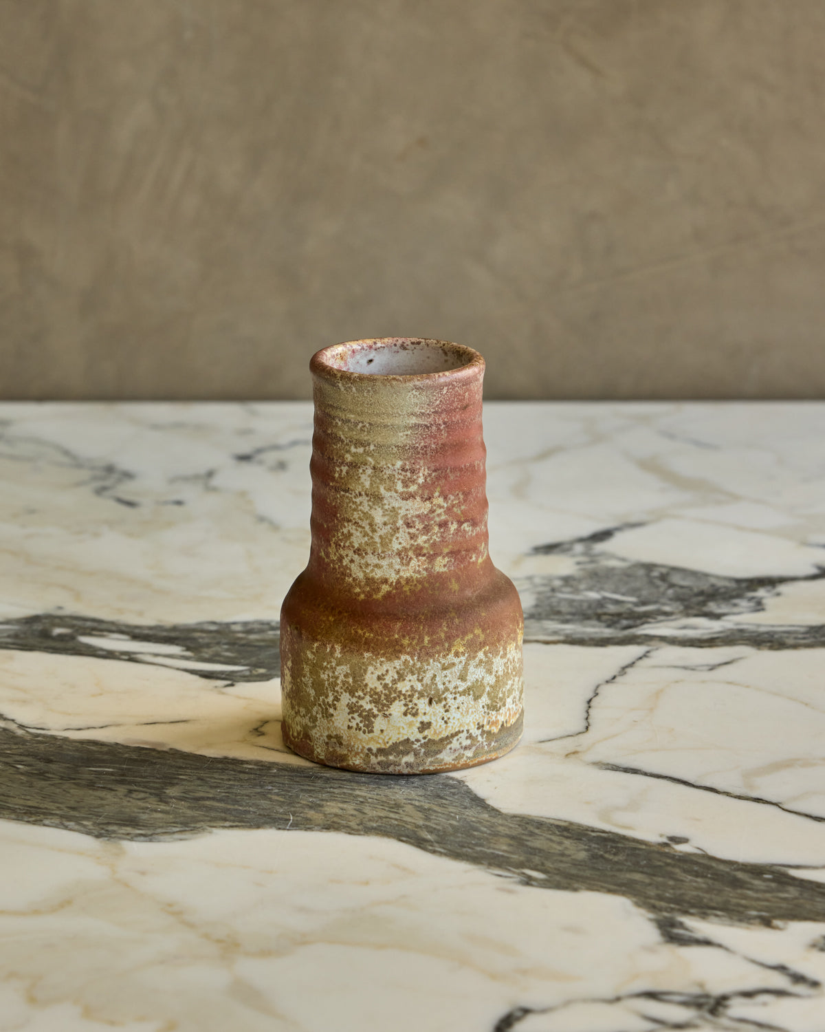 Red Ribbed Neck Vase